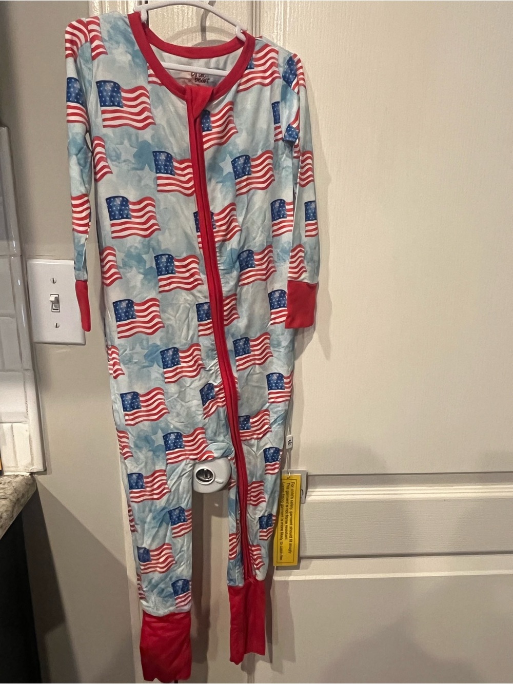 Kids Red, White & Blue Flag Print Footed One-Piece Pajama